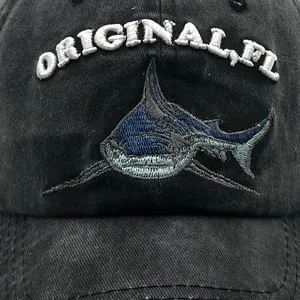Washed cotton baseball cap with embroidered shark and Original FL text logo