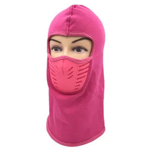 Detail of rose pink balaclava with air flow mesh mask for winter cycling and skiing