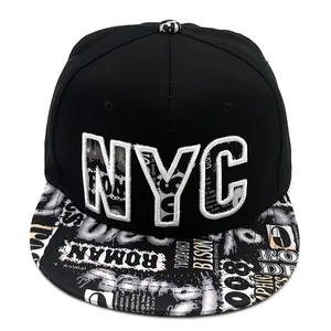 Black NYC embroidery snapback baseball cap with graffiti flat brim for men and women
