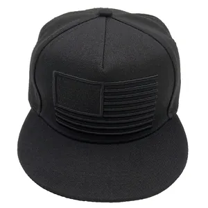 Classic black flat brim USA flag baseball cap featuring textured tactical embroidery