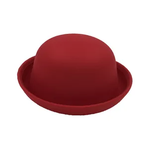Vintage Wool Felt Bowler Hat For Kids And Adults Round Dome Rolled Brim Winter Warm Parent Child Fashion Hat Accessory