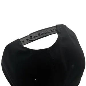 Adjustable black snapback closure on NYC baseball cap with breathable cotton fabric
