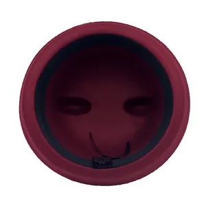 Internal view of burgundy wool felt bowler hat for kids with size tag and sweatband