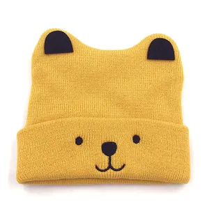 Baby Knitted Beanie Hat Cute Cartoon Bear Ears Winter Warm Crochet Cap For Toddler Infant Boys Girls Soft Embroidery Hat