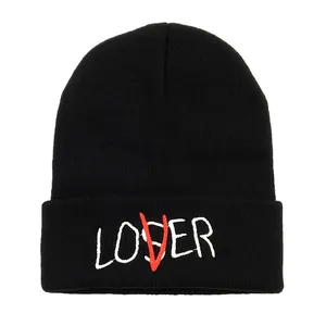 Unisex Winter Warm Knitted Beanie Hat Embroidery Loser Lover Letter Casual Hip Hop Streetwear Black Knit Skull Cap