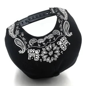 Black street style snapback hat with white paisley pattern and adjustable strap back
