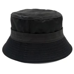 Black graffiti heart bucket hat with breathable mesh crown for outdoor sun protection