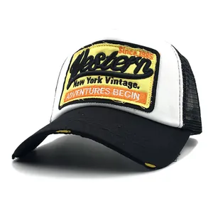 Vintage New York Western Embroidered Trucker Hat Mesh Breathable Sun Shade Distressed Baseball Cap For Men Women Casual Hat