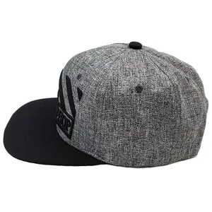 Casquette de baseball hip-hop à bord plat avec broderie 3D grise et noire