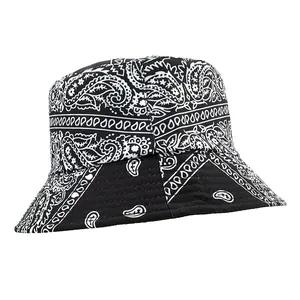 Reversible Paisley Bandana Cotton Bucket Hat For Men Women Outdoor Sun Protection Fisherman Cap Double Sided Print Summer Sun Hat