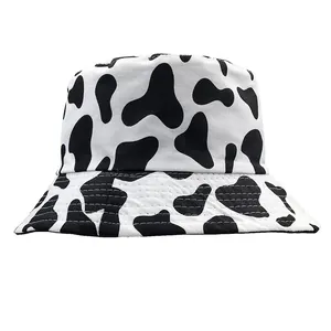Reversible Cotton Bucket Hat Cow Print Checkerboard Floral Pattern Outdoor Sun Protection Sun Hat For Women Men Summer