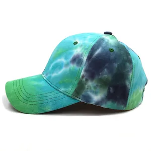 Casquette de baseball tie-dye unisexe bleu et vert menthe avec visière courbée en coton