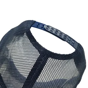 Adjustable back snapback closure and navy blue breathable mesh of the baseball cap