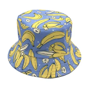 Vintage Printed Cotton Bucket Hat For Women Men Banana Cake Ice Cream Pattern Outdoor Casual Fisherman Sun Protection Cap