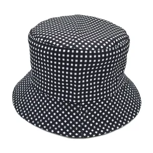 Classic black and white checkered reversible bucket hat for women sun protection