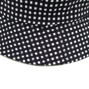 Summer reversible black and white checkered bucket hat for women with foldable cotton fabric