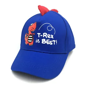 Casquette dinosaure pour enfant bleue avec cornes 3D rouges et motif T-Rex