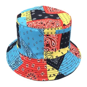 Colorful paisley print reversible bucket hat with vintage patchwork design in cotton fabric