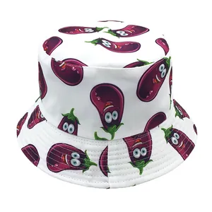 Damen Outdoor Casual Anglerhut Wendetyp Baumwolle Sonnenschutz Vissershoed Obst Gemüse Cartoon Bedruckt Top