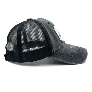 Washed dark gray baseball cap with Explorer mountain embroidery and mesh back detail