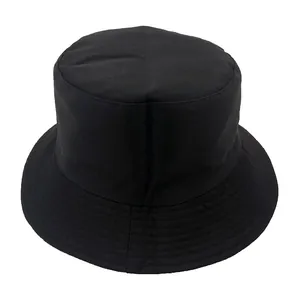 Classic black cotton bucket hat with parallel stitched brim for outdoor sun protection