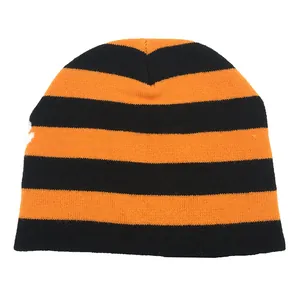 Bonnet en tricot à rayures orange et noires pour la chaleur en automne et hiver