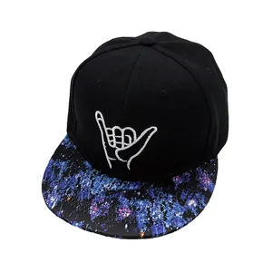 Cappello Hip Hop in Cotone a Tesa Piatta Stampa Galassia Ricamo Segno della Mano Shaka Snapback Regolabile per Uomo Donna