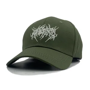 Casquette de baseball punk gothique vert olive foncé avec broderie blanche artistique