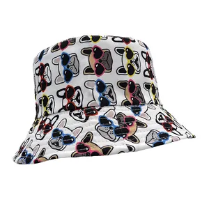 Women Double Sided Reversible Cotton Bucket Hat Cute Cartoon Animal Printed Sun Protection Summer Beach Outdoor Fisherman Hat