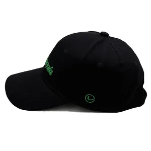 Black cotton baseball cap with green California embroidery and side patch logo detail