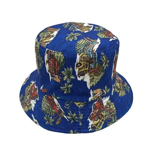 Μπλε καπέλο bucket με σχέδιο vintage αυτοκίνητο και φοίνικες για προστασία από ήλιο