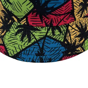 Unisex coconut tree print bucket hat with colorful geometric patchwork canvas design