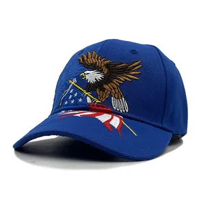 Navy blue baseball cap featuring detailed bald eagle and American flag embroidery