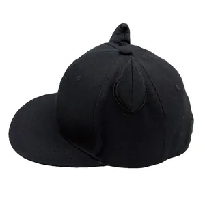 Fashionable black baseball cap with cute devil horns and flat brim for outdoor activities