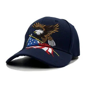 Dark blue cotton baseball cap featuring detailed American flag eagle embroidery on the front