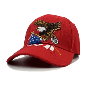 Detailed embroidery of American flag and eagle on red structured cotton baseball cap