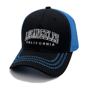 Los Angeles California Embroidery Trucker Hat Cotton Breathable Mesh Baseball Cap Adjustable Sun Shade Snapback Hat For Men Women Outdoor Casual