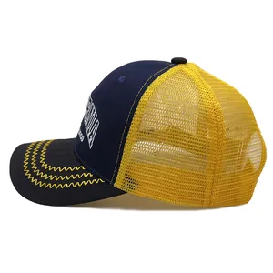 Blue and yellow California mesh baseball cap with white Mexico embroidery and wave stitching