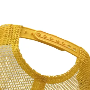 Yellow mesh trucker hat with adjustable snapback closure and CALIFORNIA embroidery detail