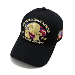 Casquette de baseball noire du 250e anniversaire avec broderie aigle et drapeaux
