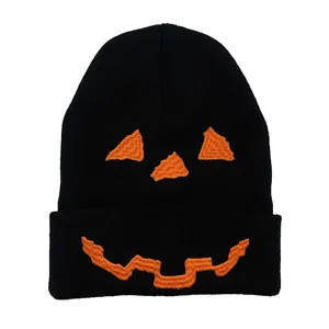 Halloween Kürbis Stickerei Strickmütze Für Herren Damen Winter Warm Acryl Skull Cap Jack-O'-Lantern Festliche Party Mütze