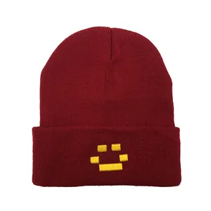 Women Men Winter Warm Knit Beanie Hat Acrylic Cuffed Skull Cap Pixel Embroidery Hip Hop Streetwear Headwear