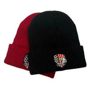 USA Flag Eagle Embroidery Knitted Beanie Hat Men Women Winter Warm Acrylic Ribbed Cuff Beanie Cap Outdoor Casual Hat