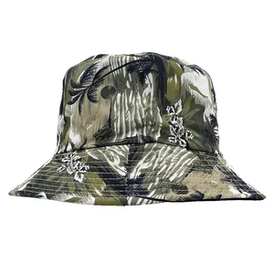 Chapeau Bob Réversible Imprimé Cocotier Tropical Coton Protection Solaire Chapeau De Soleil Extérieur Plage Voyage Femmes Hommes