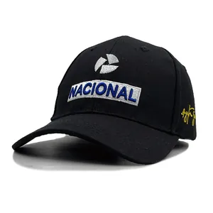 Black Ayrton Senna baseball cap with Nacional 3D embroidery and yellow side signature