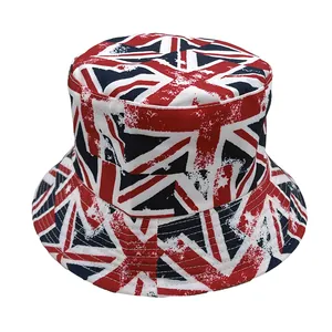 Omkeerbare katoenen vissershoed met Britse vlag Union Jack-patroon en vintage afwerking