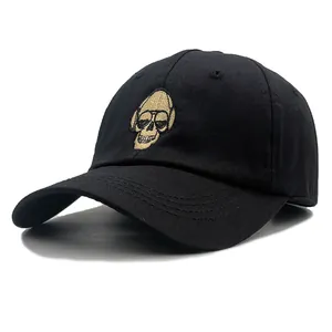 Casquette de Baseball en Coton pour Hommes Hip Hop Broderie de Crâne Ajustable Dad Hat Protection Solaire Streetwear Sport Noir