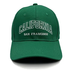 Green cotton baseball cap with white California and San Francisco embroidery