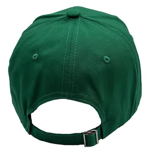 Dark green cotton baseball cap with adjustable metal buckle back view for sun protection