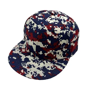 Digital-Camo Snapback Cap in Rot Weiß Blau mit flachem Schirm für Streetwear